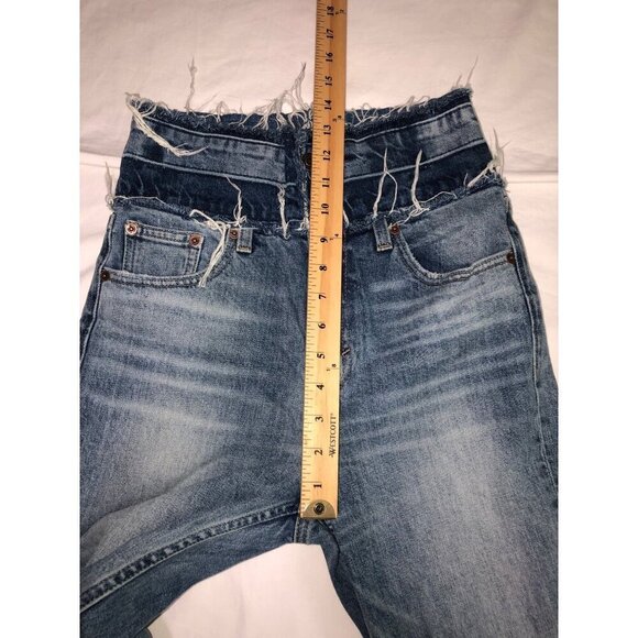 Lucky Remade Pins Stacked Waist Jeans Size 26 US 2 Blue Cropped High Rise Frayed - Picture 7 of 12